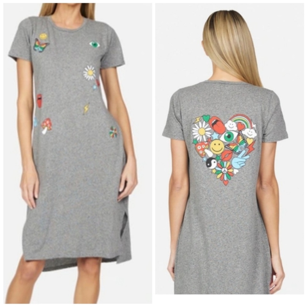 Lauren Moshi Genesis Retro Elements Heart Dress Heather Grey Sz S